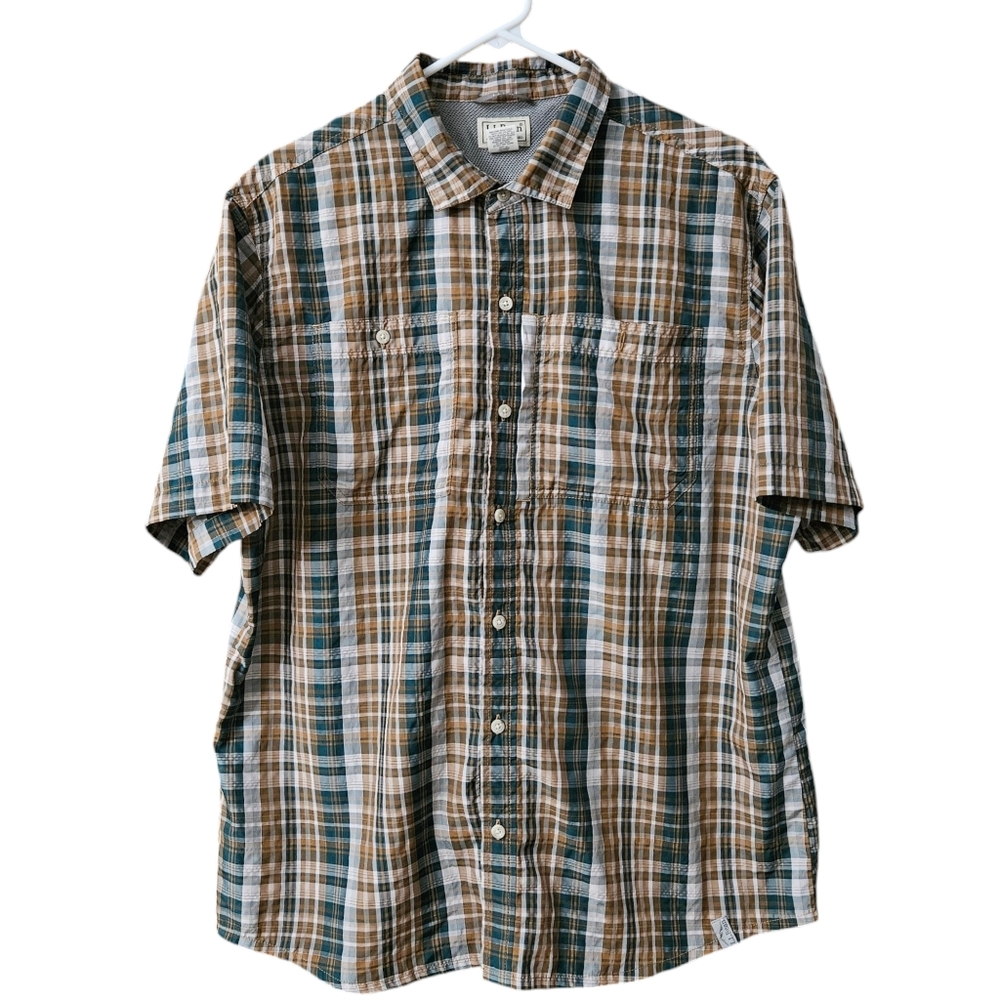 L.L. Bean Cool Weave Shirt Men's Large Short Sleeve Plaid Fishing Hiking